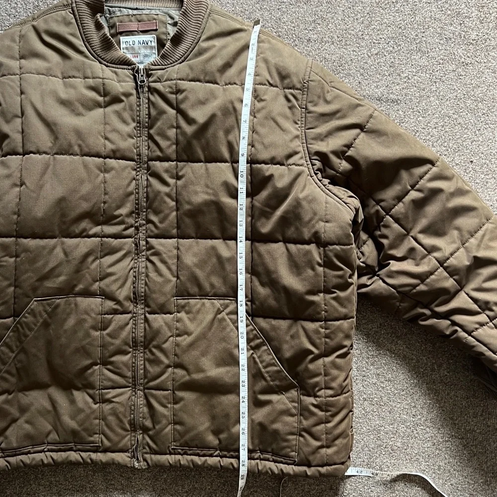Vintage Y2K Old Navy Olive Green Brown Quilted Puffer Bomber Jacket Men’s XXL_11